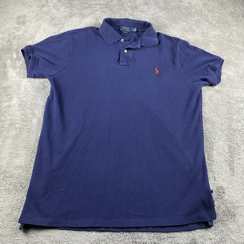 POLO RALPH‎ LAUREN Custom Fit Shirt Mens Large BlueShort Sleeve Knit